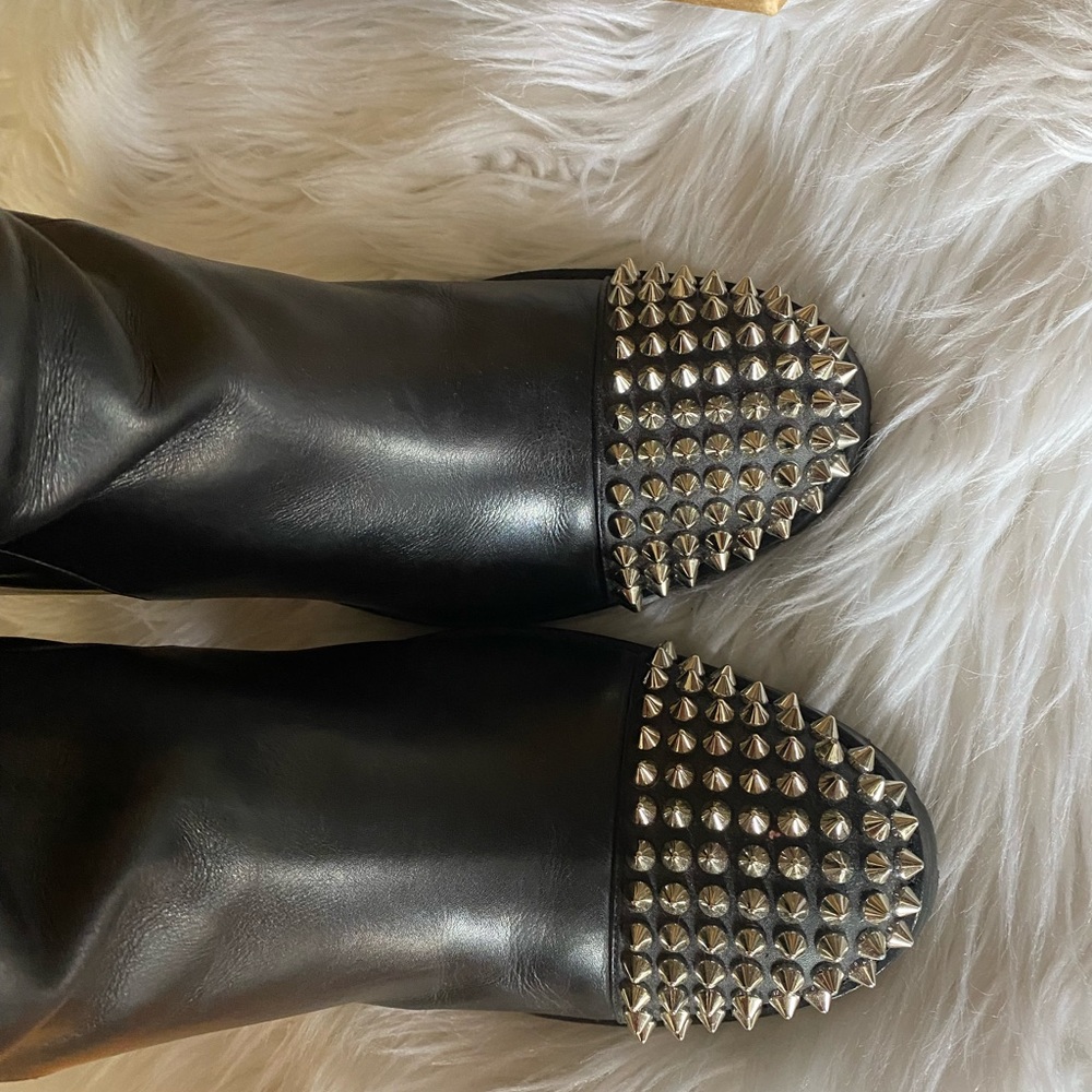 SOLD❤️Christian Louboutin Napaleona Spiked-Toe Red Knee Bl boots leather - Picture 8 of 16